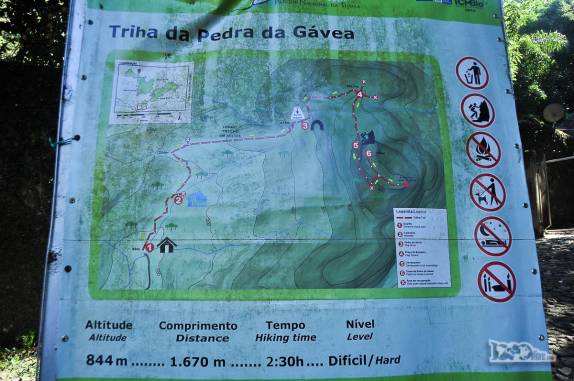Mapa da trilha para subir a Pedra da Gavea, no Parque Nacional da Tijuca, no Rio de Janeiro